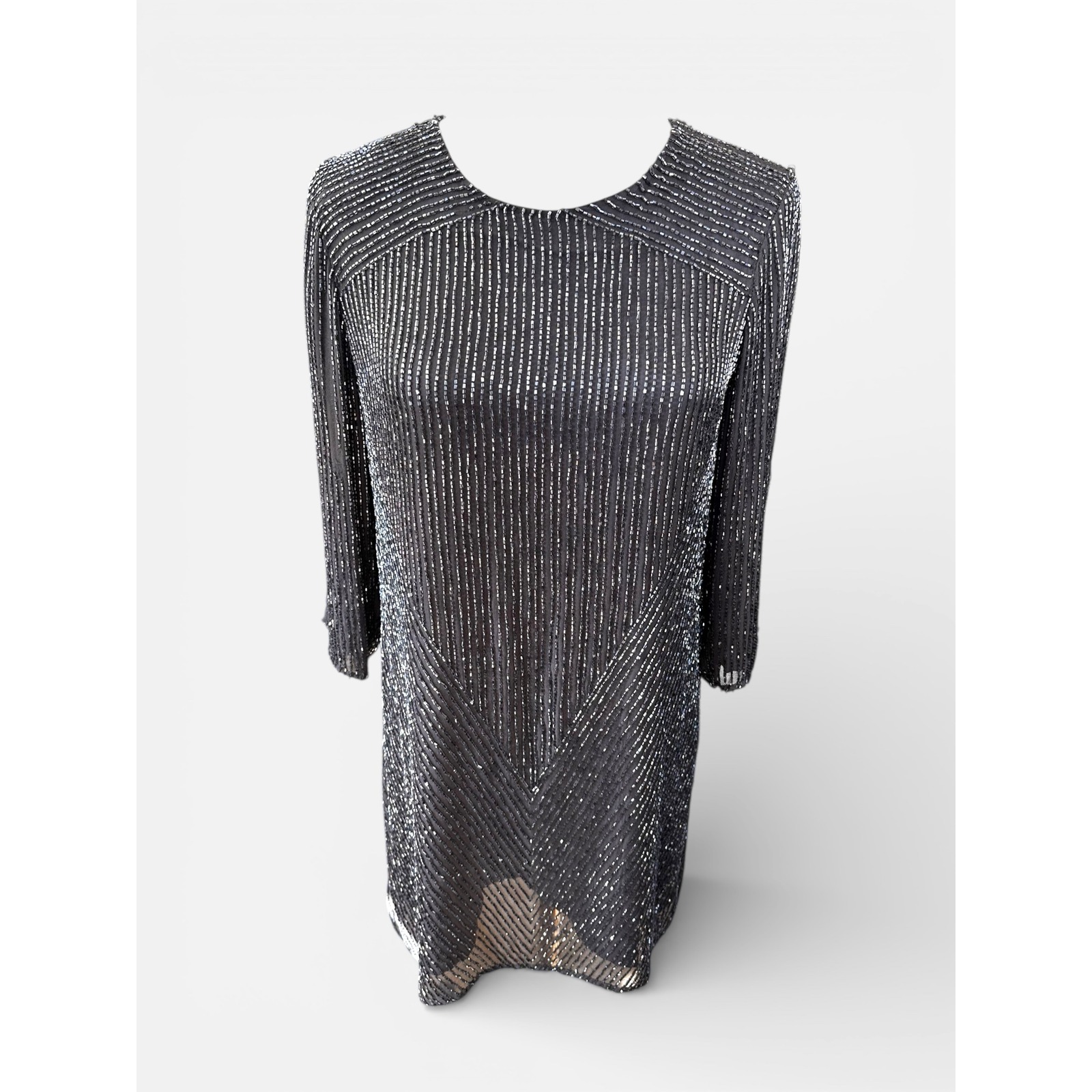 Parker Nwt Embellished Sequin Beaded Sheath Dress Silver Black Xs — image 2 of 8
